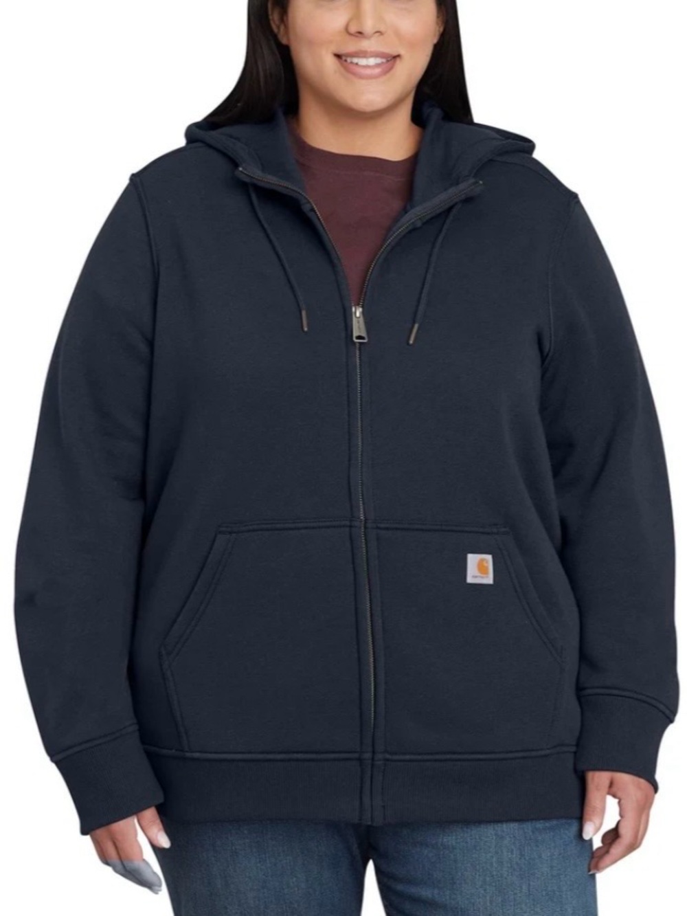 CARHARRT Women Plus Size Zip up Black Hoodie Relaxed Fit Sweatshirt Cotton Blend